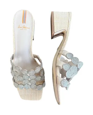 Sam Edelman Womens Crystal Embellished Raffia Block Heel Slide Sandals Beige 7 thumbnail 1