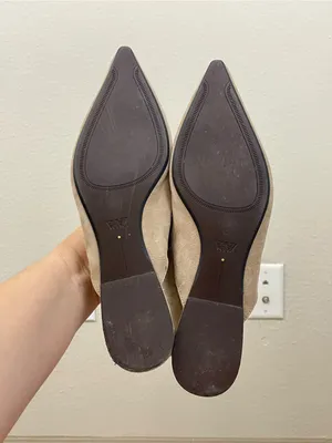 Zara‎ Suede Pointed Toe Slingback Flats in Beige with Gold Buckle Size 38/7 thumbnail 6