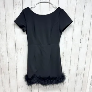 Lulus Dress Women Size Medium Black Backless Feather‎ Trim Short Sleeve Mini thumbnail 2