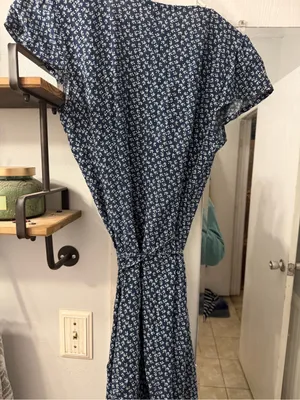 Brandy Melville Navy Blue Floral Wrap Midi Dress thumbnail 4