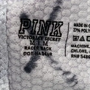 PINK Victoria’s Secret Logo Sports Bra Medium – Black White Racerback Compressio thumbnail 3