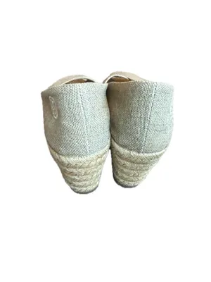 Tory Burch Tan Canvas Peep Toe Espadrille Wedges Platform Stretch Size 9 Women's thumbnail 7
