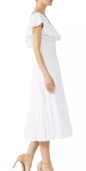 TORY BURCH White Tonal‎ Stripe Cotton Seersucker Dress Size 4 thumbnail 1