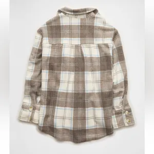 American Eagle Oversized Plaid Shirt‎ Jacket Fleece Brown White Blue Size Medium thumbnail 2