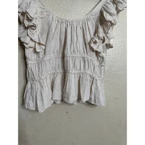 Ulla Johnson 100% Linen Ruffle Sleeve Smocked Peplum Top Ivory Stripe size 6 thumbnail 8