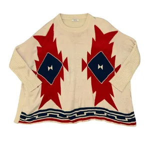 Verty Southwestern Geometric Oversized Sweater One Size Cream Red Navy thumbnail 1