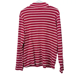 LL Bean Red White Stripes 1/4 Zip‎ French Sailor Pullover Top Size LARGE thumbnail 8