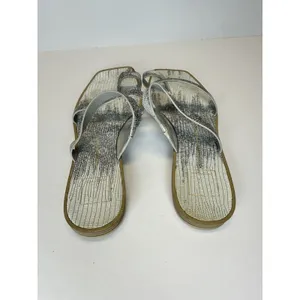 Dolce Vita Sandals Women 8 Silver Lizard Print Toe Loop Flat Slides thumbnail 4