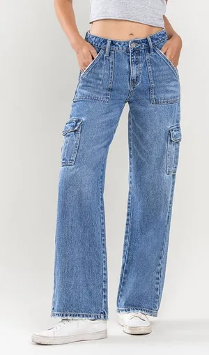 VERVET BY FLYING MONKEY HIGH RISE WIDE LEG CARGO‎ JEANS V3446 size 25 NWT thumbnail 1