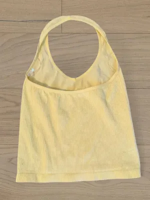Suzette Collection Yellow Ribbed Halter Crop Top thumbnail 2