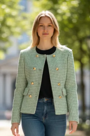 NWT MNG Double-breasted tweed jacket Green Medium thumbnail 1