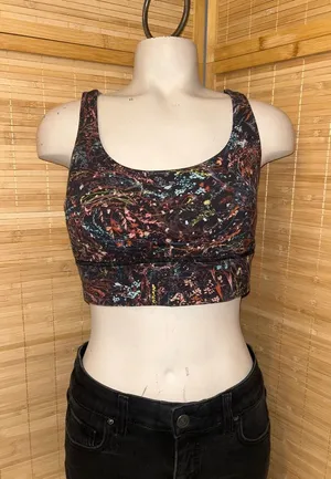 Lululemon Size 8 Energy Bra Long Line Medium Support Foliage Strappy Floral Pink thumbnail 1