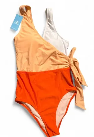 Cupshe Two-Tone Orange Tie-Side One-Piece Swimsuit Sz XS thumbnail 1
