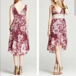Free People V Neck High Low‎ Midi Dress in Purple Floral Size 2 thumbnail 2