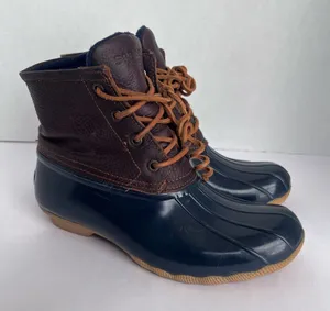 Sperry STS91175 Saltwater Duck Rain Winter Brown Leather Navy Lace Up Boots 7M thumbnail 1