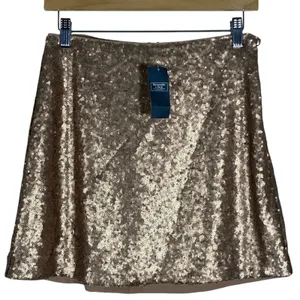 NWT Abercrombie & Fitch Sequin A-Line Mini Skirt Rose Gold Holiday Glam Size S thumbnail 1