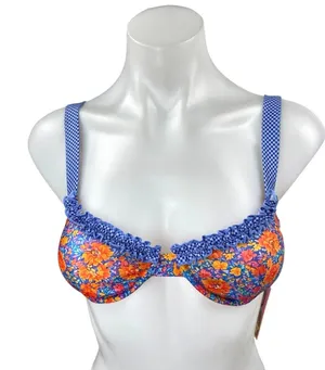 NEW Strawberry Milk Mob Disco Love Blue Coral Gingham Floral Bikini Top Size S thumbnail 2