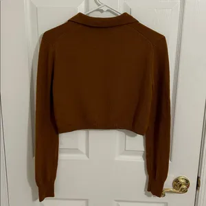 Aritzia Wilfred Nextdoor Cropped Polo Knit Cardigan Rich Chestnut New Size XS thumbnail 11