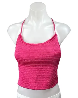 Free People Right On Time Pink Sleeveless Smocked Cami Camisole Crop Tank Top M thumbnail 1