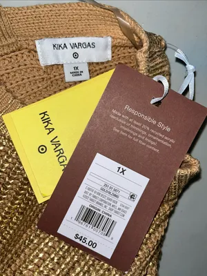 Kika Vargas NWT Size 1X Tan - Metallic Gold Open Back Tie Closure Sweater Top thumbnail 4