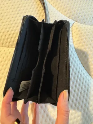 Leather Wristlet Wallet - Black with Brown Stripe thumbnail 4