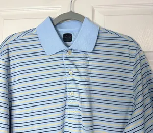 Greg Norman Polo Shirt Light Blue and Yellow Stripes ML75 Microlux Play Dry (M) thumbnail 2