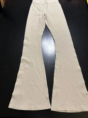 Aerie Offline Cream Waffle Knit High Waisted Flare Leggings Small Bell Bottoms thumbnail 1