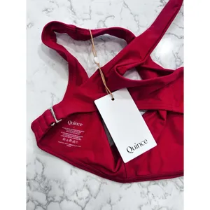 NWT Quince Cherry Red Italian Plunge Bikini Top Size Large thumbnail 3