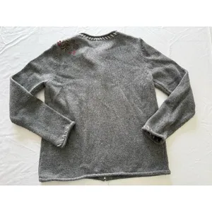 Croft & Barrow Ramie Silk Christmas‎ Sweater zip up cardigan Cardinal Floral thumbnail 2