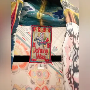 Johnny Was Johnny Was Patchwork Print Multicolor Silk Kimono Top Oversized Sz L thumbnail 7