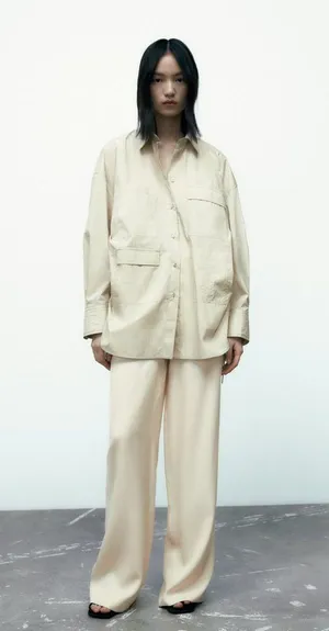 Zara NWT White STANDARD LENGTH SATIN TROUSERS. Size Large thumbnail 12