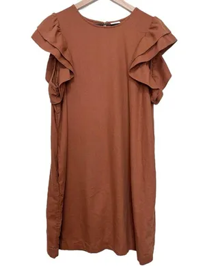 Women’s A New Day rust orange short ruffle sleeve linen blend dress size large thumbnail 2
