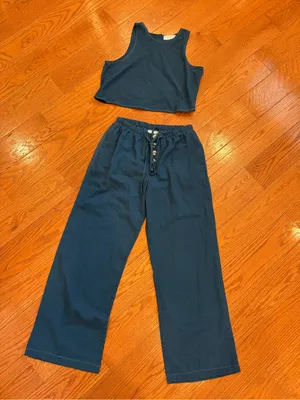 Rowan Coastal Linen Blend 2-Piece Set Crop Top & Wide Leg Pants Size Medium thumbnail 3