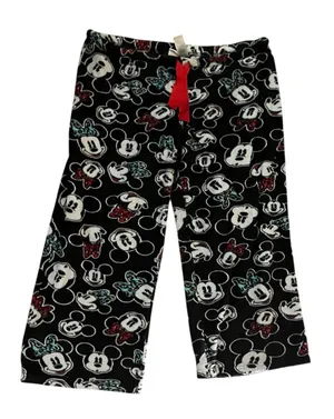 Disney Micky Mouse Minnie Cropped Pajama Pants Fleece Lounge Sleepwear Black M thumbnail 1