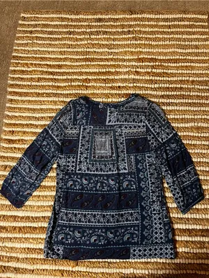 Charter Club Patterned Navy Blue paisley patchwork Peasant Top - Women thumbnail 6