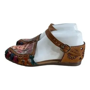 Frida Kahlo Huarache Sandals Womens Size 6 Brown Leather Mexican Ankle Strap thumbnail 3
