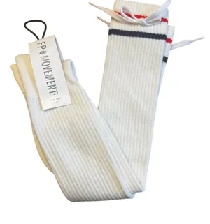 NWT‎ Free People Knee High Athletic Socks White Stripes Bow Laces OS thumbnail 1