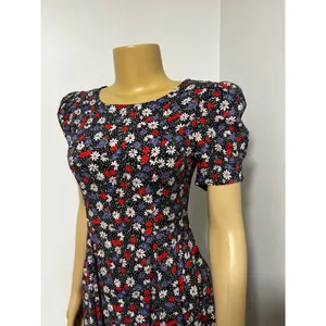 Vintage My Michelle Floral Polka Dot Lace Up Back Midi Dress 90s Black Red Sz 10 thumbnail 2