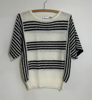 Vintage Shopely Knits Black and White Striped Knit thumbnail 1