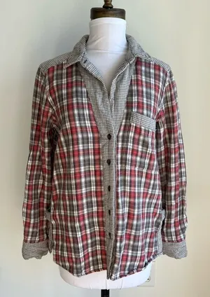 Free People Flannel Shirt Red And Gray Button Down Lined Size S thumbnail 1