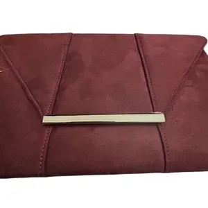 NWT‎ JNB Studio Burgundy Faux Suede Envelope Clutch Chain Shoulder Bag Modern thumbnail 14