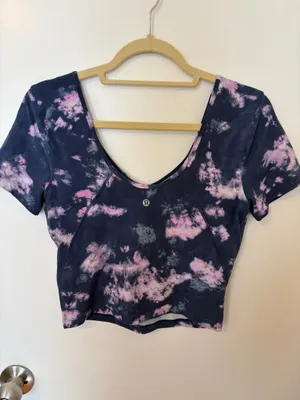 Lululemon Align Tee Short Sleeve Circulate Tie Dye Mineral blue Multi Nulu Cropped size 8 thumbnail 2