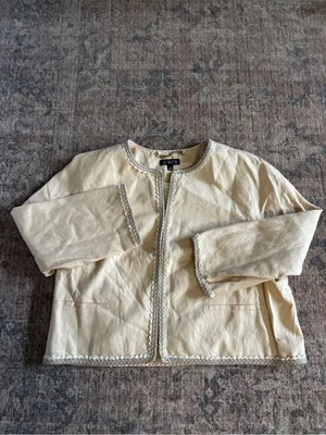 J. Crew Linen Cropped Lady Jacket Raffia Blazer in Buff Clay Beige Size 16 thumbnail 10