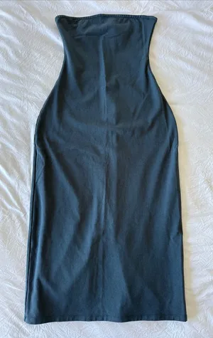 WeWoreWhat Strapless Slate Blue Midi Dress with Back Slit thumbnail 1