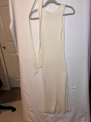 Forever 21 Contemporary Ivory Ribbed Tie-Wrap Midi Dress – Size S thumbnail 4