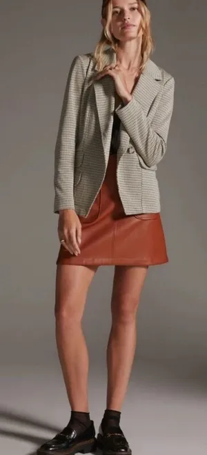 Maeve Anthropologie Collegiate‎ Knit Blazer Asymmetrical Check Brown Small NWT thumbnail 1