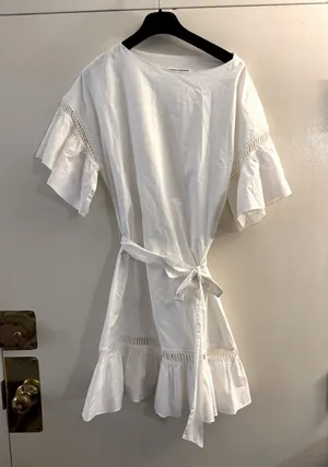 Amanda Uprichard Eyelet Belted White Mini Dress Size Small thumbnail 1