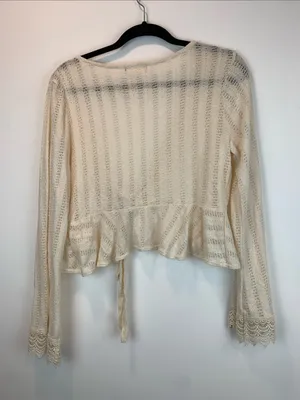 Altar’d State cropped cardigan sz S crochet tie front boho basic preppy indie * thumbnail 6