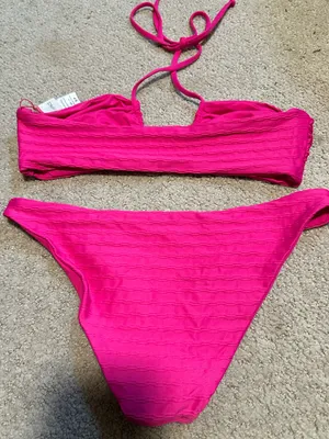 NWOT L*Space textured bikini set hot pink thumbnail 4