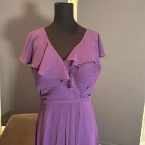 Women’s Purple Flutter Sleeve Full Length Bridesmaid Dress Corset Back Size 10 thumbnail 2